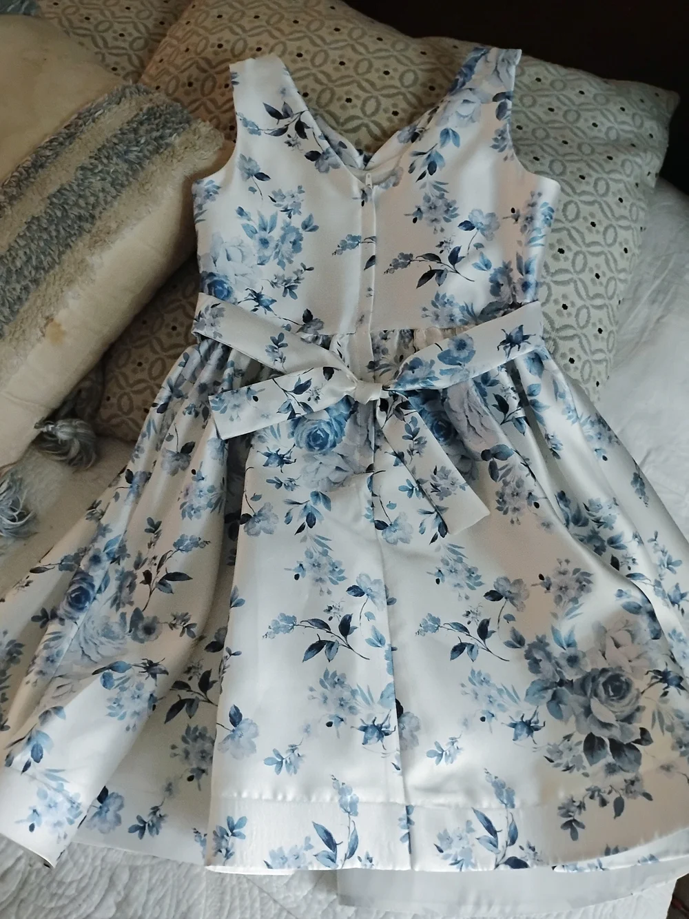 Bonnie Jean White Dress with Blue Floral Print